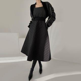 Set: Zip-trim Bolero + Sleeveless Quilted Dress