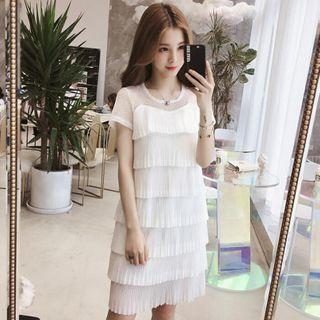 Short-sleeve Layered Mini A-line Dress