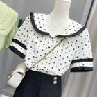 Short-sleeve Heart Print Shirt / High Waist A-line Skirt