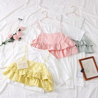Set: Plain T-shirt Dress + Ruffled Camisole Top