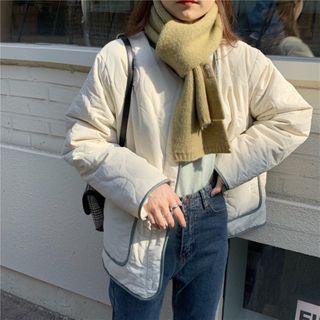 Contrast Trim Mock Furry Jacket Beige - One Size