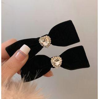 Rhinestone Heart Bow Hair Clip 1 Pc - Black - One Size