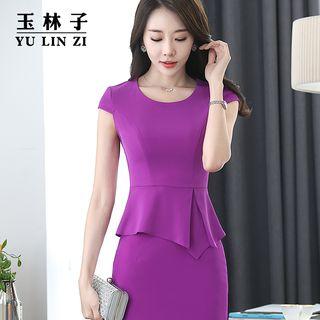 Set: Cap-sleeve Peplum Top + Skirt