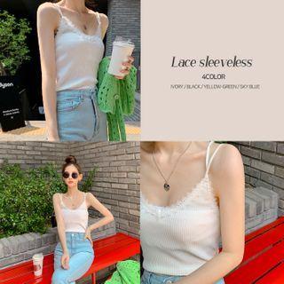Strappy Laced Rib-knit Top