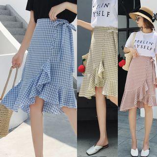 Ruffle Hem Check A-line Skirt