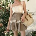 Sleeveless Lace Top / A-line Mini Skirt