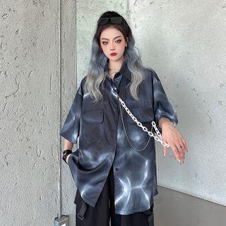 Elbow-sleeve Tie Dye Shirt Gray - One Size