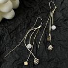 Rhinestone Cube Faux Pearl Alloy Fringed Earring 1 Pair - Gold - One Size