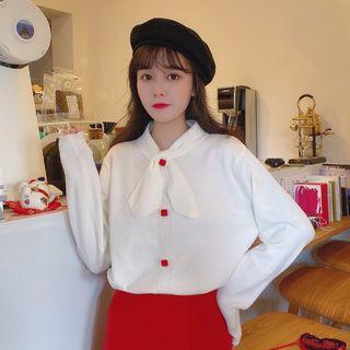 Tie-neck Button Accent Sweater