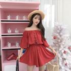 Off-shoulder 3/4-sleeve Wide Leg Playsuit