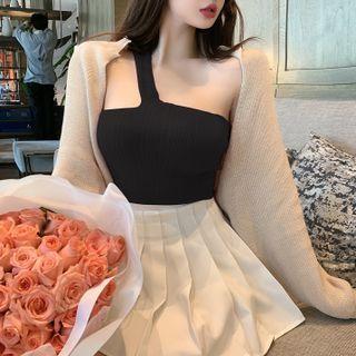 Cropped Cardigan / One-shoulder Camisole Top