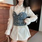 Rhinestone Shirt / Denim Camisole Top