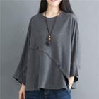Buttoned Batwing-sleeve T-shirt