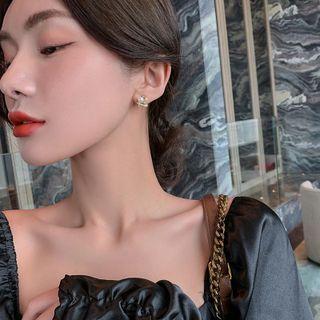 Faux Pearl Rhinestone Alloy Earring 1 Pair - S925 Silver Needle - Faux Pearl - Gold - One Size