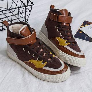 Color Block Adhesive Strap High-top Sneakers