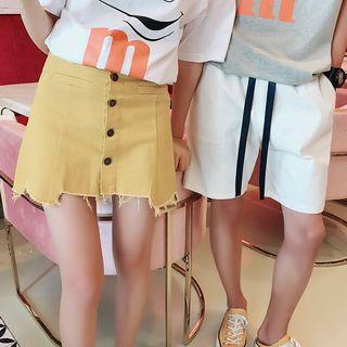 Couple Matching Drawstring Shorts/ Buttoned A-line Skirt