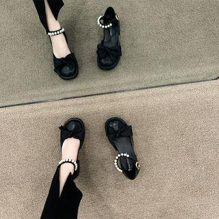 Faux Pearl Strap Bow Sandals