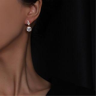 Square Rhinestone Dangle Earring 1 Pair - S925 Silver Needle - Gold - One Size