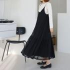 Ruffled Lace Midi Spaghetti Strap Dress