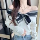 Off-shoulder Bow Knit Top White - One Size
