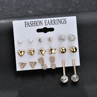 Set Of 9 Pairs: Rhinestone Ear Stud (various Designs)