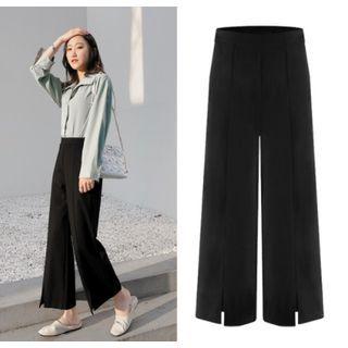 High-waist Slit Cropped Wide-leg Pants