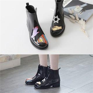 Patched Low-heel Rain Boots