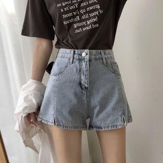 Slit-side High-waist Denim Shorts