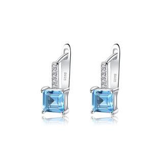 Sterling Silver Simple And Fashion Geometric Square Stud Earrings With Blue Cubic Zirconia Silver - One Size