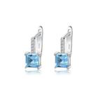 Sterling Silver Simple And Fashion Geometric Square Stud Earrings With Blue Cubic Zirconia Silver - One Size