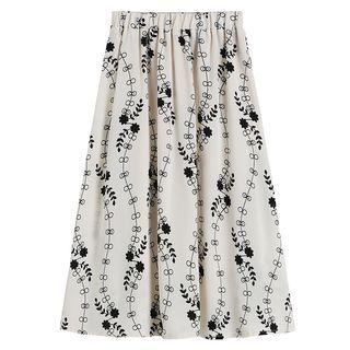 Floral A-line Midi Skirt Floral - Black & White - One Size