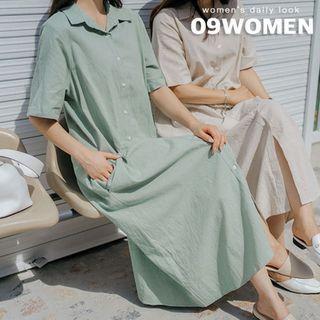 Plus Size Linen Blend Maxi Shirtdress