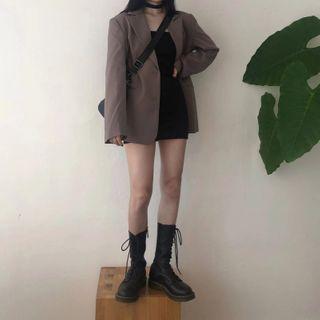 Plain Long-sleeve Blazer / Plain Sleeveless Dress