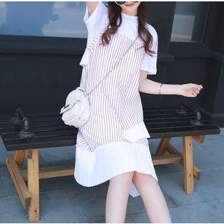 Mock Two Piece Striped Short Sleeve Dress
