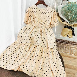 Heart Print Short-sleeve Midi Shift Dress
