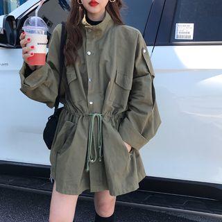 Buttoned Trench Jacket Army Green - One Size