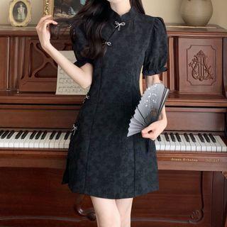 Short-sleeve Bow-accent Mini Qipao