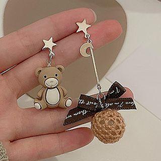 Asymmetrical Bear Drop Earring / Clip-on Earring