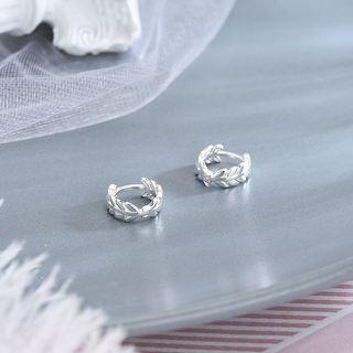 925 Sterling Silver Leaf Hoop Earring 1 Pair - Es742 - Silver - One Size