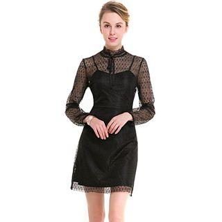 Mock Two-piece Long-sleeve Lace Minidress