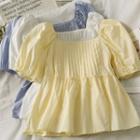 Boatneck Puff-sleeve Pleated Peplum Top