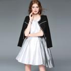 Contrast Trim Cropped Open Front Jacket