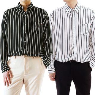 Plus Size Pocket-front Striped Shirt