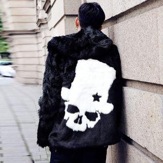 Faux Fur Skull Printed Coat
