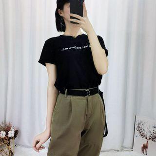Set: Short-sleeve Lettering T-shirt + Cropped Harem Pants + Belt