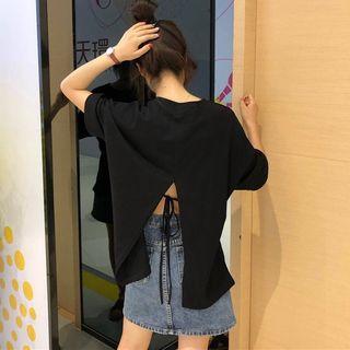 Elbow-sleeve Back-split T-shirt