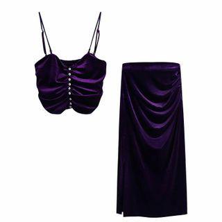 Spaghetti Strap Velvet Crop Top / Midi Skirt