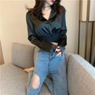Long-sleeve Satin Cropped Top