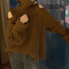 Cold-shoulder Turtleneck Ribbed Sweater