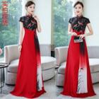 Cap-sleeve Traditional Chinese Paneled Maxi A-line Dress